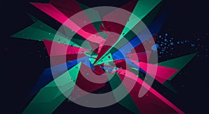 Abstract digital artwork featuring sharp, angular geometric shapes in vibrant pink,