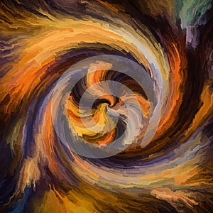 Abstract digital artwork featuring a swirling vortex pattern with vibrant gradations of
