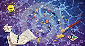 Abstract digital artwork illustrating creative and analytical thinking