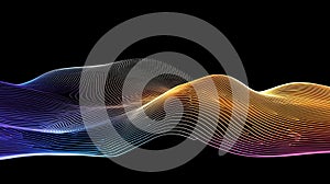 Abstract Colorful Gradient Wireframe Surface on Black Background, Technology Data Visualization Wave Lines