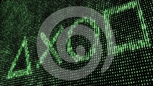 Abstract digital background. Binary code. Abstract shapes. Green color. 3D rendering