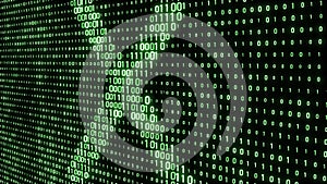 Abstract digital background. Binary code. Abstract shapes. Green color. 3D rendering