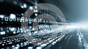 Abstract Digital Background with Binary Code and Glowing Lights