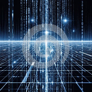 Abstract digital background with binary code and grid lines