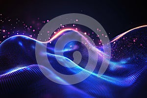 Abstract digital background with blue binary code and glowing lights