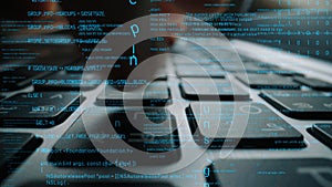 Abstract digital background with computer code, technology concept, data processing, programming, keyboard input