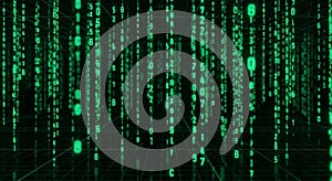 Digital Matrix Code Rain Background - Binary Code, Technology, Data, Futuristic