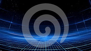 Abstract Blue Digital Grid and Starfield Background