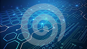 Abstract Glowing Hexagonal Tech Pattern Background in Blue Tones