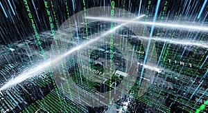 Digital Matrix Code Rain Data Streams - Futuristic Technology Background