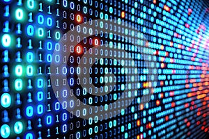 Digital Binary Code Background with Glowing Numbers