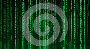 Green Binary Code Falling Digital Matrix Background - Data Flow, Cyber Security, Technology