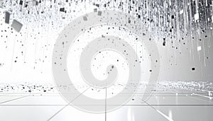 Abstract Digital Background With Floating Cubes In Bright White Light