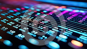 Abstract digital background in the form of a screen with numbers and program codes for computers, writing computer programs