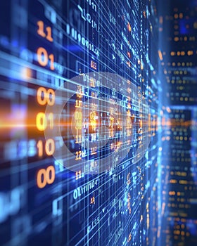 Abstract Digital Background with Glowing Binary Code Streams