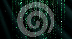 Abstract digital background with glowing green binary code pattern