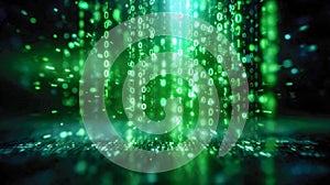 Abstract digital background with glowing green binary code streams, inspired by Matrix-style data flow