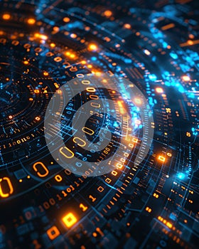 Futuristic Digital Interface with Glowing Binary Code and Abstract Technology Patterns for High Tech and Innovation Concepts