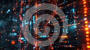 Futuristic Digital DNA Structure with Binary Code and Abstract Data Visualization