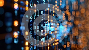 Abstract Binary Code Flow: Digital Network Background with Glowing Data Visualization