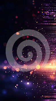 Abstract digital background with glowing particles and binary code