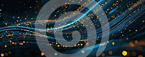 Abstract digital background with glowing particles and flowing lines creating a futuristic and dynamic visual effect