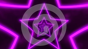 Abstract digital background with neon purple stars. Abstract tunnel, portal.