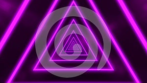 Abstract digital background with neon purple triangles. Abstract tunnel, portal.