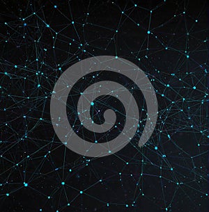 Abstract digital background of points and lines. Glowing black plexus. Big data. Network or connection.