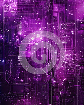 Digital Technology Purple Background with Glowing.
