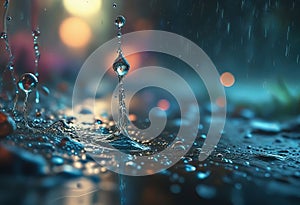 Abstract digital background for technology, artificial intelligence, data, audio, graphics with flying water drops