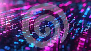 Digital Data Stream: Binary Code Visualization in Blue and Magenta Tones