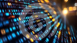 Abstract digital background with vibrant colors and binary data patterns