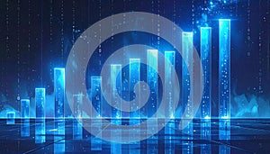 Futuristic Blue Digital Bar Graph with Binary Code