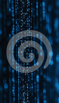 Abstract Digital Binary Code Background, Stream of Blue Data, Programming, Cybersecurity Concept