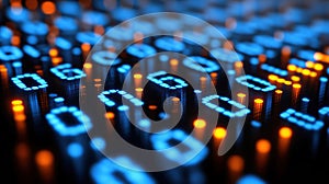 Abstract digital binary code matrix with glowing numbers