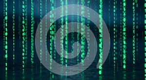 Abstract Digital Binary Code Rain - Green Matrix Effect on Dark Background