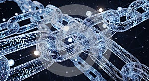 Abstract Digital Blockchain Network with Glowing Links and Data Particles