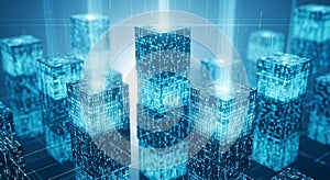 Abstract digital blocks represent data processing and network communication concept