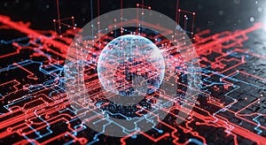 Abstract Digital Brain Network with Glowing Circuits and Data Flow