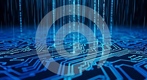 Abstract Digital Circuit Board with Flowing Binary Code - Technology Background