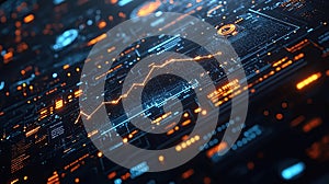 Abstract digital circuit board with glowing data visualization