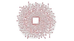 Abstract Digital Circuit Board Pattern with Central Processor Chip