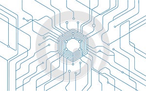 Abstract Digital Circuit Board Pattern with Hexagonal Core
