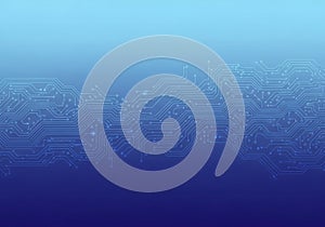 Abstract digital circuit pattern against a blue gradient background. The image features intricate,