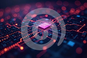 Abstract digital circuitry  glowing nodes  binary code   data  yellow  tech