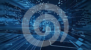 Abstract Digital Cityscape with Data Visualization and Code