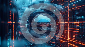 Abstract Digital Cloud Computing Network Data Center Server Technology Web Code Cyber System Future Modern