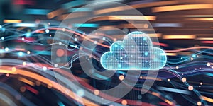 Abstract Digital Cloud Computing Network Data Technology Web Neon Blue Dark Cyber Lines Waves Server