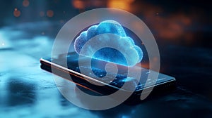 Digital Cloud Computing Mobile Phone Technology Network Data 3d web blue dark server online future